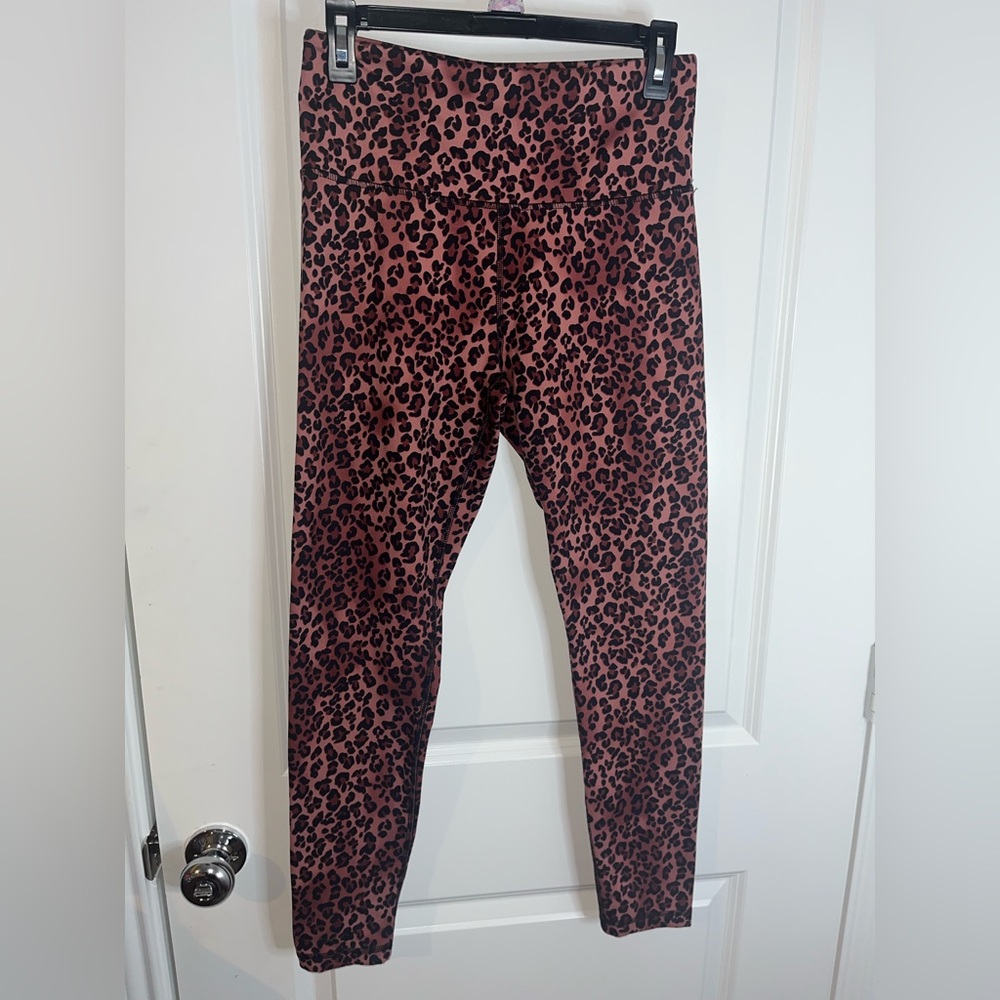 Balance Collections Pink All Over Cheetah Print Stretchy Yoga Gym Leggings Sz L